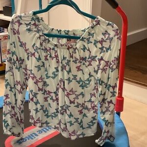 SO Women's Butterfly Print Blouse - White and Purple